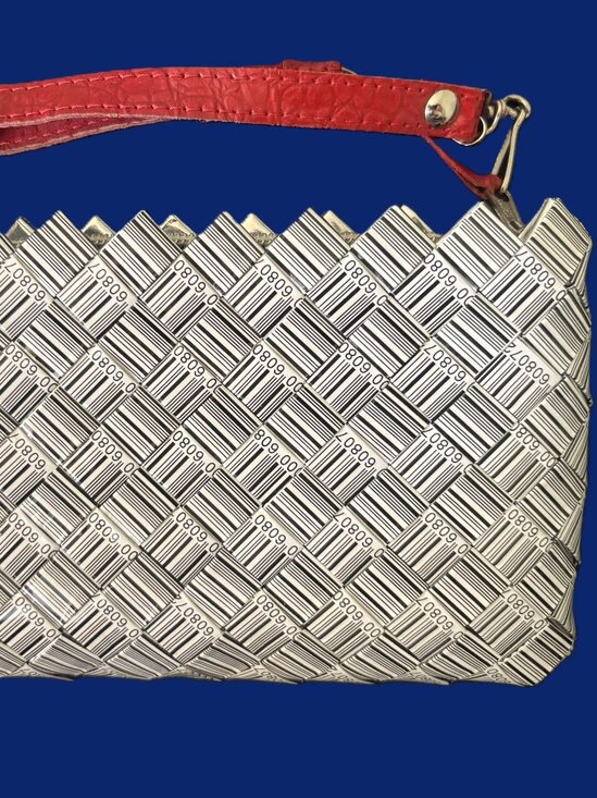 QR Code Nahui Ollin Black and White Wristlet with Red Leather Handle EUC - Picture 7 of 10